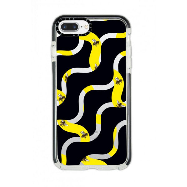 iPhone 8 Plus Casetify Wavy Bee Patterned Anti Shock Premium Silicone Phone Case with Black Edge Detail