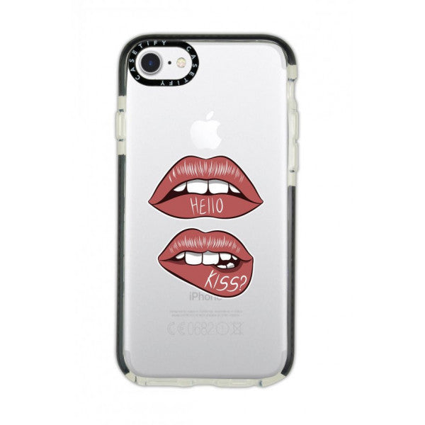 iPhone 6 Plus Casetify Hello Kiss Patterned Anti Shock Premium Silicone Phone Case with Black Edge Detail