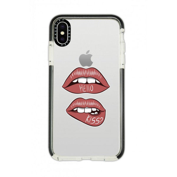 iPhone Xs Max Casetify Hello Kiss Patterned Anti Shock Premium Silicone Phone Case with Black Edge Detail