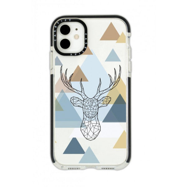iPhone 12 Casetify Polygon Deer Patterned Anti Shock Premium Silicone Black Edge Detailed Phone Case
