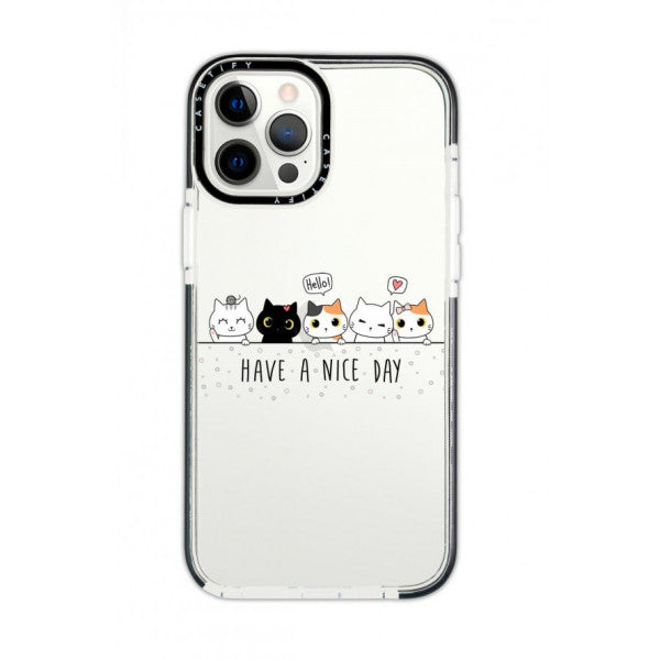 iPhone 12 Pro Max Casetify Cute Kittens Patterned Anti Shock Premium Silicone Black Edge Detailed Phone Case