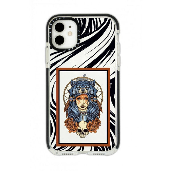 iPhone 12 Casetify Warrior Woman Patterned Anti Shock Premium Silicone Phone Case with Black Edge Detail