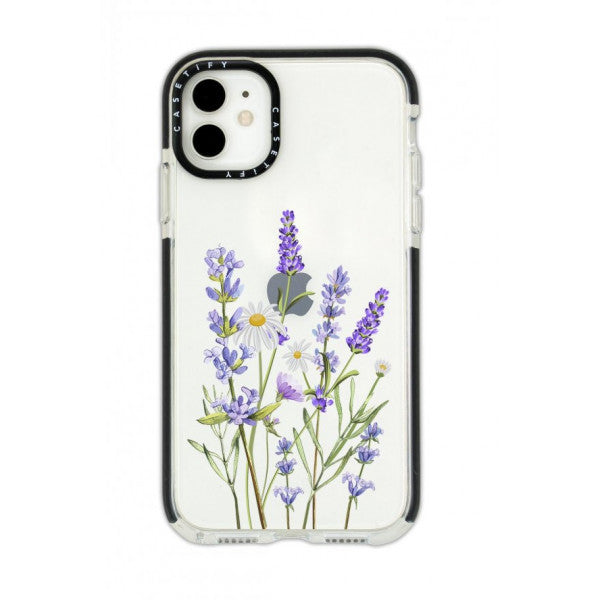 iPhone 12 Casetify Lavender Patterned Anti Shock Premium Silicone Phone Case with Black Edge Detail