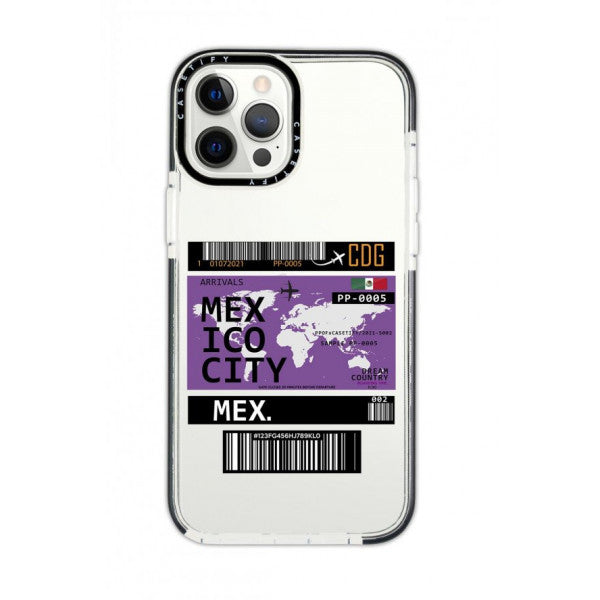 iPhone 12 Pro Casetify Mexico Ticket Patterned Anti Shock Premium Silicone Black Edge Detailed Phone Case