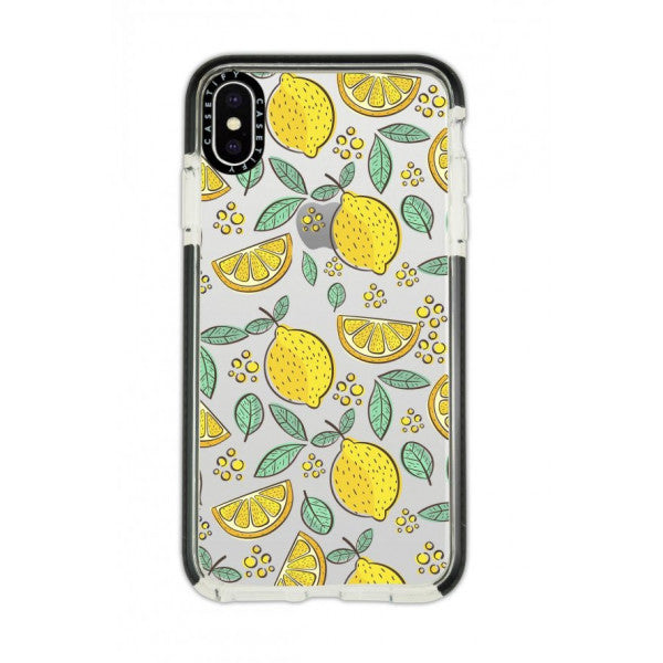 iPhone Xs Max Casetify Lemon Patterned Anti Shock Premium Silicone Phone Case with Black Edge Detail
