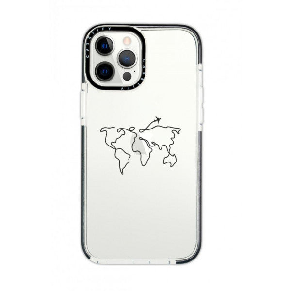 iPhone 11 Pro Max Casetify World Map Route Patterned Anti Shock Premium Silicone Black Edge Detailed Phone Case