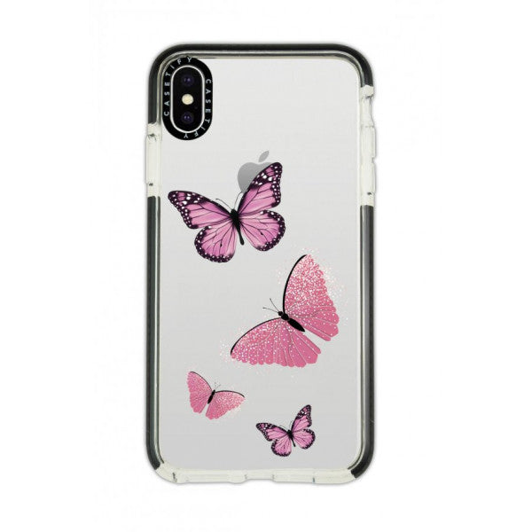 İphone Xs Max Casetify Pink Butterflies Patterned Anti Shock Premium Silicone Phone Case With Black Edge Detail