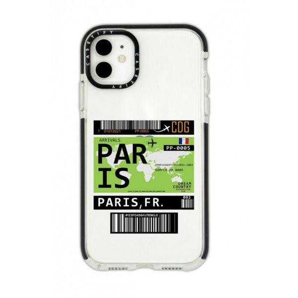 İphone 12 Casetify Paris Ticket Patterned Anti Shock Premium Silicone Black Edge Detailed Phone Case