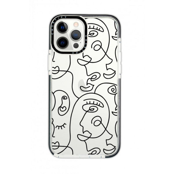 İphone 12 Pro Max Casetify Face Art Patterned Anti Shock Premium Silicone Phone Case With Black Edge Detail