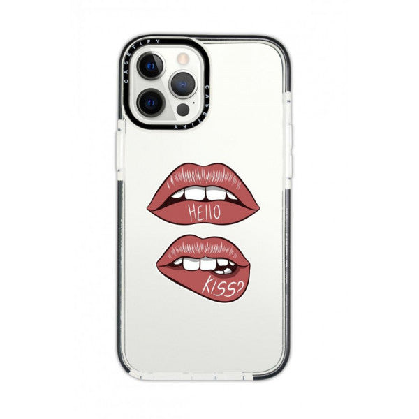İphone 12 Pro Casetify Hello Kiss Patterned Anti Shock Premium Silicone Phone Case With Black Edge Detail