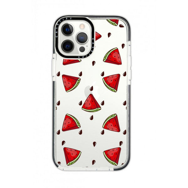İphone 12 Pro Max Casetify Watermelon Slices Patterned Anti Shock Premium Silicone Black Edge Detailed Phone Case
