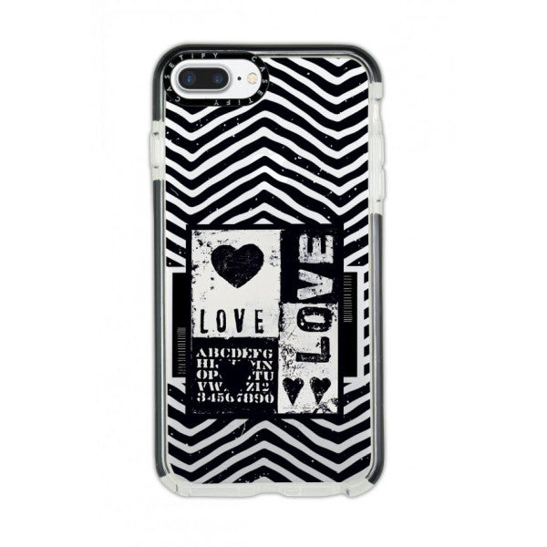 İphone 7 Plus Casetify Black Love Patterned Anti Shock Premium Silicone Phone Case With Black Edge Detail