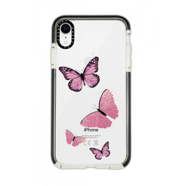 İphone Xr Casetify Pink Butterflies Patterned Anti Shock Premium Silicone Phone Case With Black Edge Detail