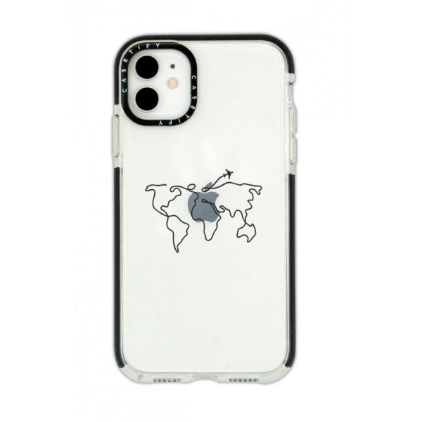 İphone 11 Casetify World Map Route Patterned Anti Shock Premium Silicone Black Edge Detailed Phone Case