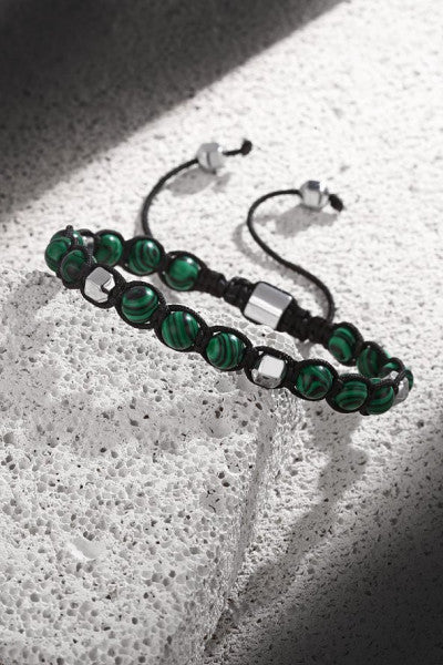 Frnch Malachite Natural Stone Green Color Adjustable Men's Bracelet Frj11251-1351-Y
