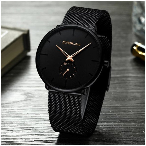 Crrju 2150 Black Men's Wristwatch Black Mesh Band Watch