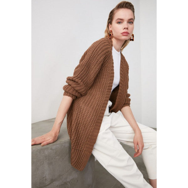 Buy Trendyol Hair Knit Sleeveless Cardigan In Beige