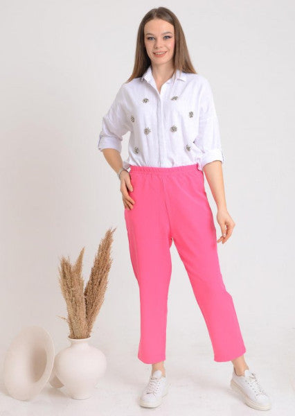 Pinkmark Women's Pink Elastic Waist Casual Fit Trousers Pmpt25543
