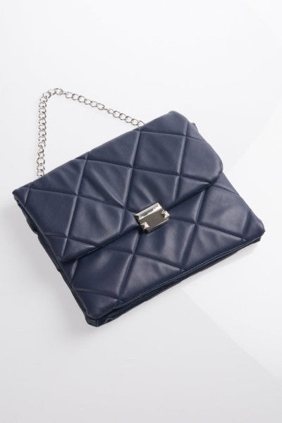 Women's Navy Blue Chain Lock And Embroidery Detail Crossbody Bag