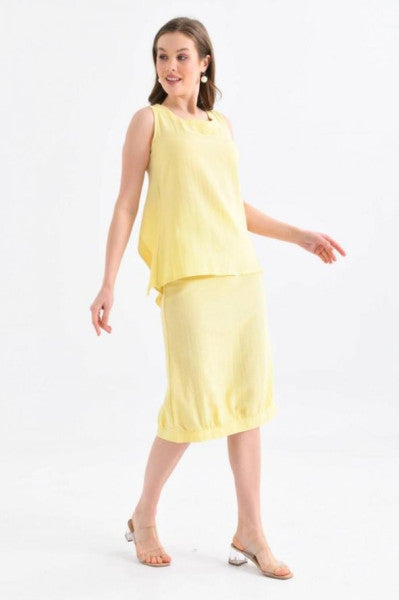 Crew Neck Back Detailed Double Yellow Dress