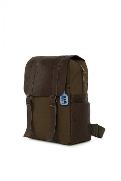 Bagmori Khaki Double Leather Belt Backpack