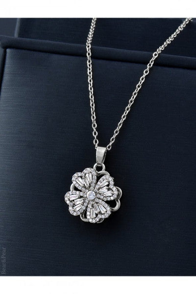 360° Rotating Stainless Steel Clover Necklace with Zircon Stone