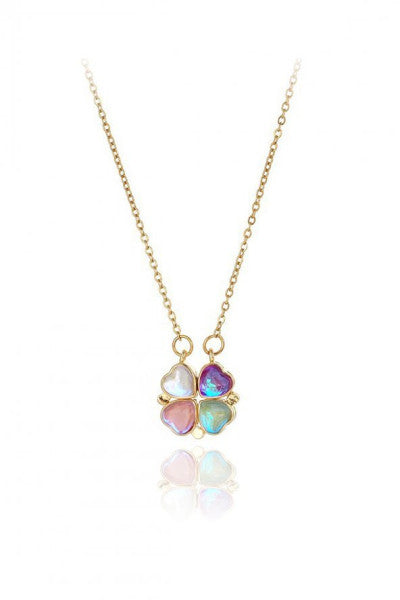 Holographic Color Clover Heart Women's Necklace