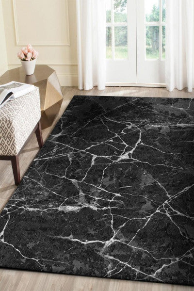 Frenda Home Marble Pattern Td350-00 Non-Slip Leather Floor Carpet Black 80X300