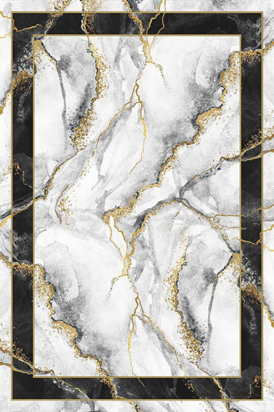 Frenda Home Frame Marble Td644-00 Non-Slip Leather Base Decorative Carpet Gray 80X200