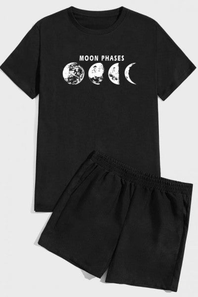 Moon Phases Print Shorts Set