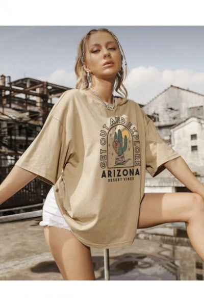 Unisex Beige Arizona Printed Tshirt