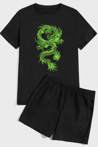 Chinese Dragon Print Shorts Set