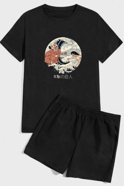 Kanagawa Oki Nami Ura Print Shorts Set