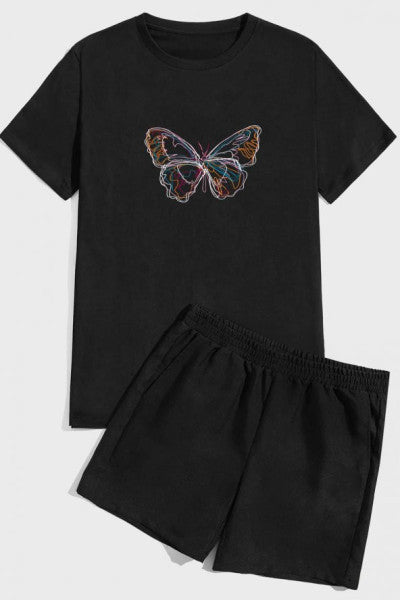 Butterfly Print Shorts Set