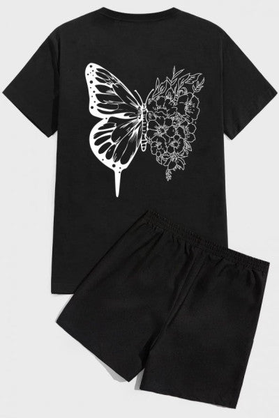 Drawing Butterflies Print Shorts Set