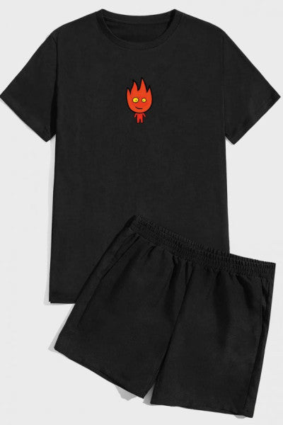 Fire Print Shorts Set