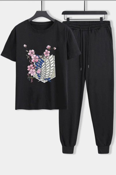 Unisex Flowers Printed 2-Piece Tracksuit Set