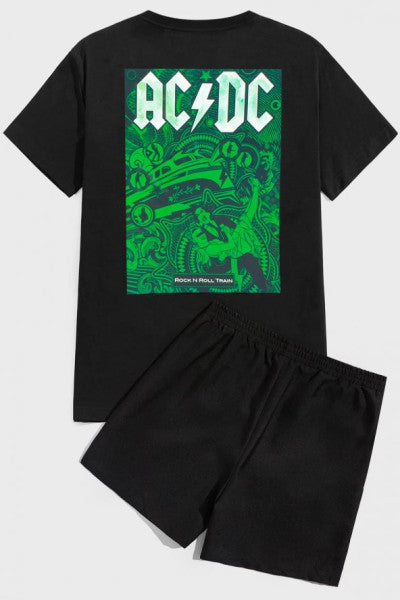 Ac Dc Print Shorts Set