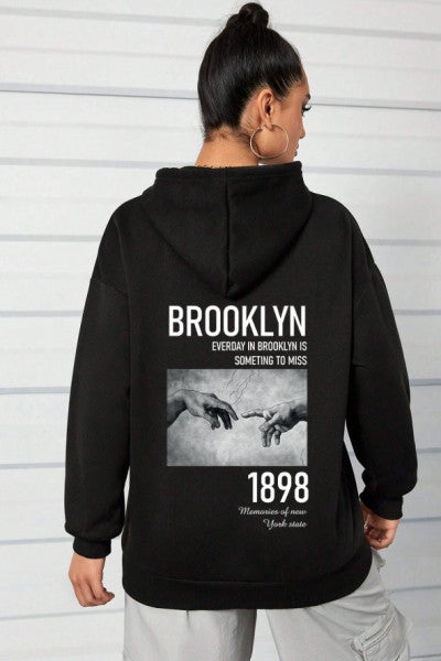 Unisex Oversize 1898 Brooklyn Baskılı Sweatshirt