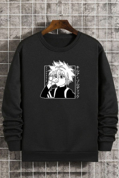 Unisex Killua Zoldyck Baskılı Mürettebat Yaka Sweatshirt