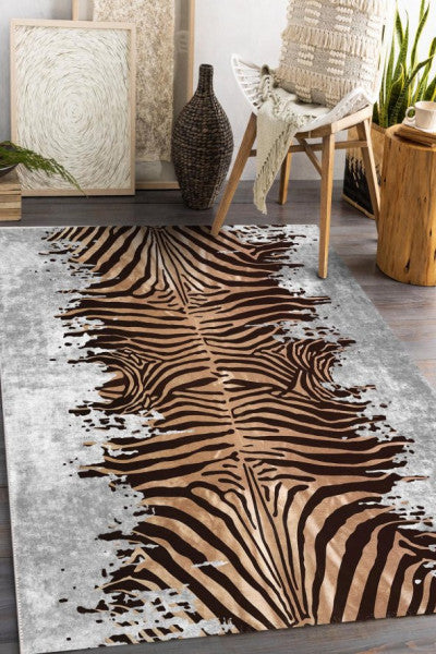 Frenda Home Zebra Pattern Td612-00 Non-Slip Leather Floor Carpet Gray 80X300
