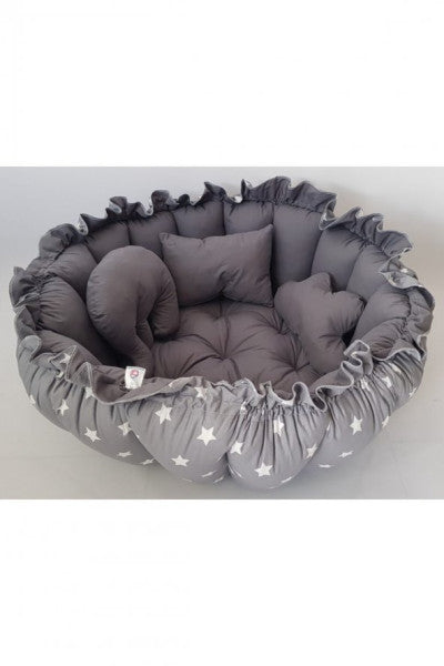 Anthracite Gray Star Round Sleeping and Playing Cushion