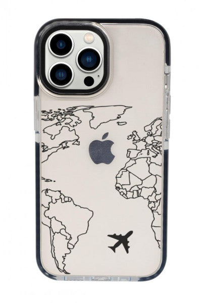 Iphone 13 Pro World Map Lines Candy Bumper Shock Absorbing Silicone Phone Case