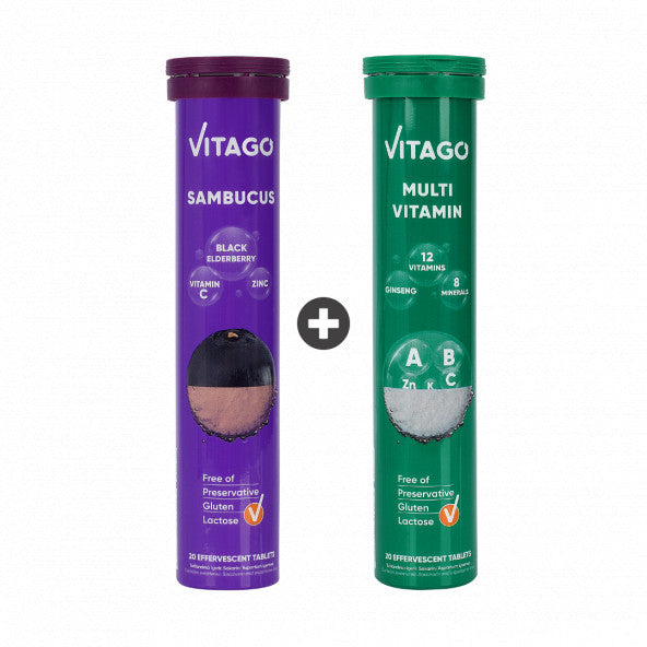 2-Pack - Vitago Sambucus + Vitago Promultivit Multivitamin, 20-Piece Effervescent Tablets