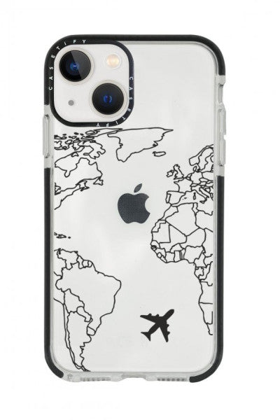 İphone 13 World Map Lines Casetify Shock Absorbing Silicone Phone Case