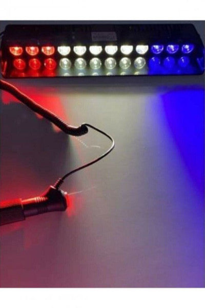 S12 Strobe Lighter With Suction Cup Cigarette Lighter Input 12 Leds Red-White-Blue 10 Modes Professional Strobe Lamp