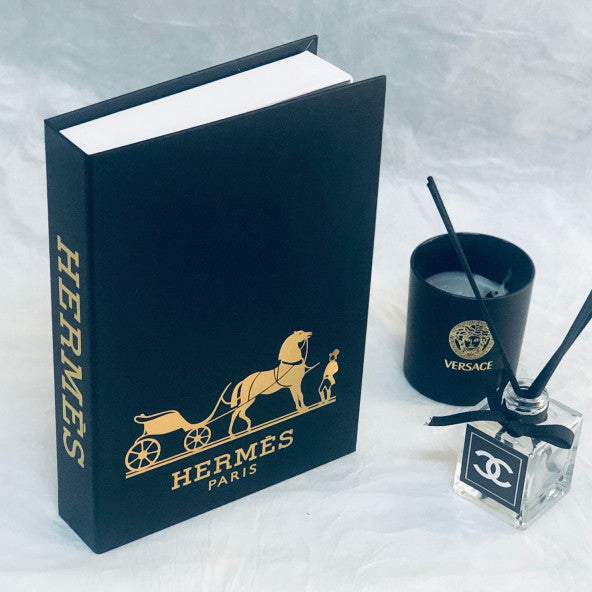 HERMES OPENABLE DECORATIVE BOOK BOX BLACK & GOLD