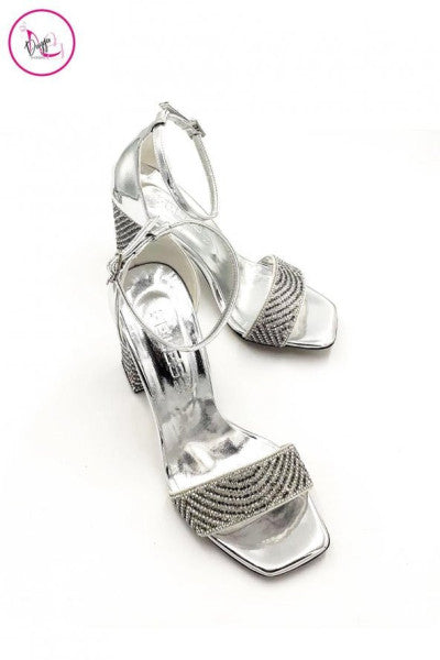 Platinum Stone Thick Heel Evening Dress Women's Shoes