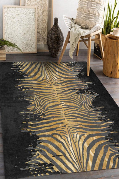 Frenda Home Zebra Pattern Td612-00 Non-Slip Leather Floor Carpet Black 80X200