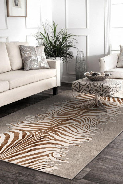 Frenda Home Zebra Pattern Td612-00 Non-Slip Leather Floor Carpet Beige 80X300